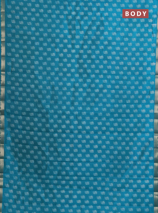 Semi raw silk saree teal blue with allover paisley butta prints and zari woven border