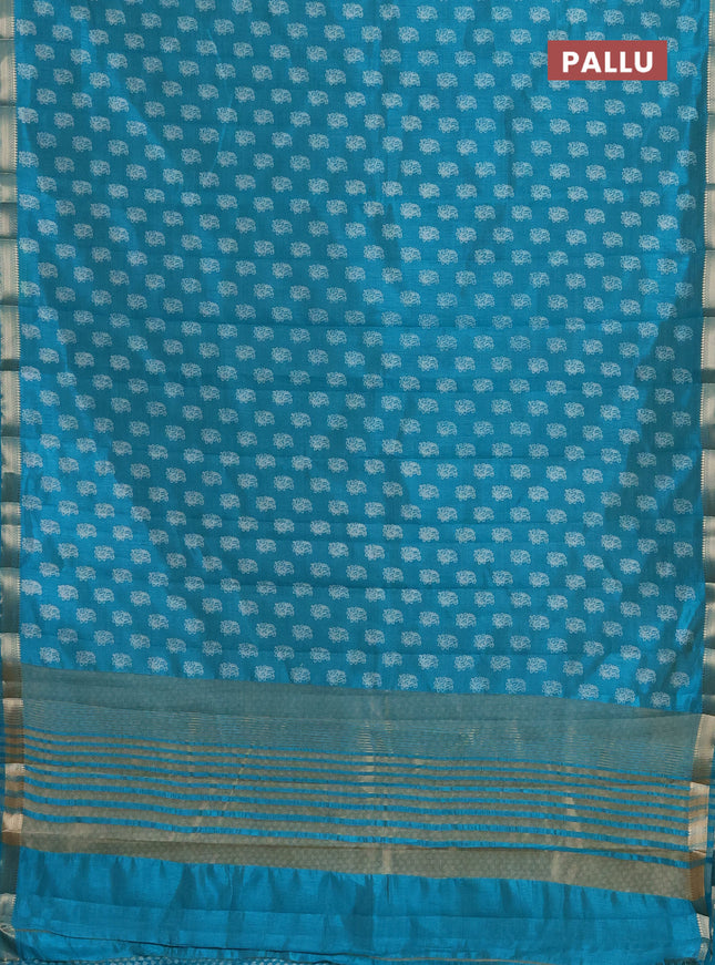 Semi raw silk saree teal blue with allover paisley butta prints and zari woven border