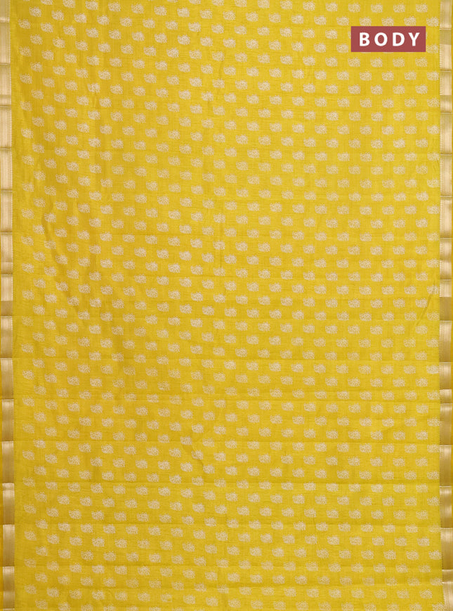 Semi raw silk saree mustard yellow with allover paisley butta prints and zari woven border