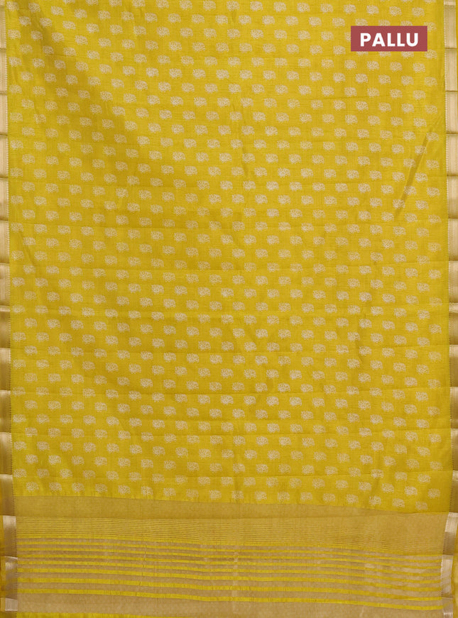 Semi raw silk saree mustard yellow with allover paisley butta prints and zari woven border
