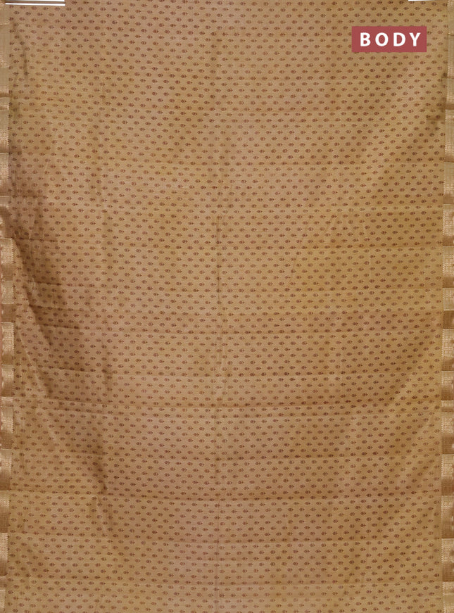 Semi raw silk saree sandal with allover butta prints and zari woven border