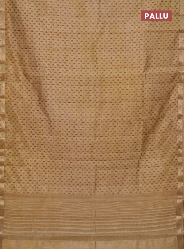 Semi raw silk saree sandal with allover butta prints and zari woven border