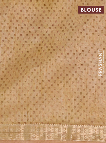 Semi raw silk saree sandal with allover butta prints and zari woven border