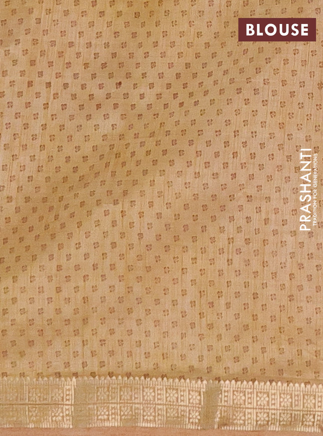 Semi raw silk saree sandal with allover butta prints and zari woven border