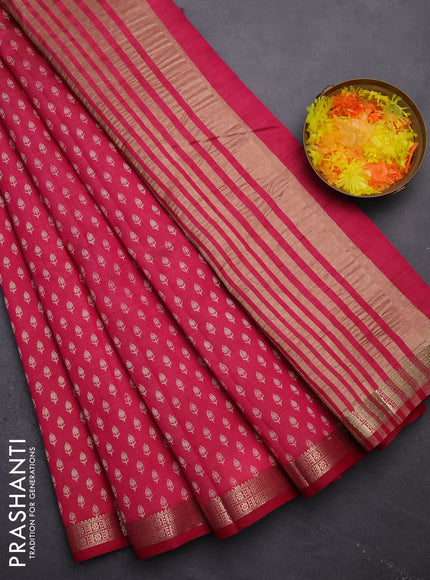 Semi raw silk saree pink with allover butta prints and zari woven border