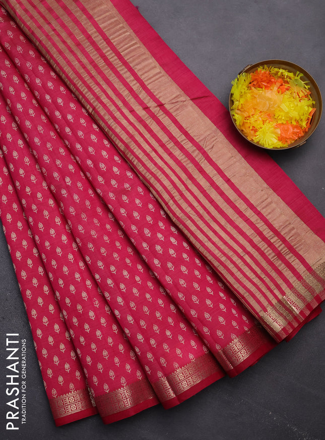 Semi raw silk saree pink with allover butta prints and zari woven border
