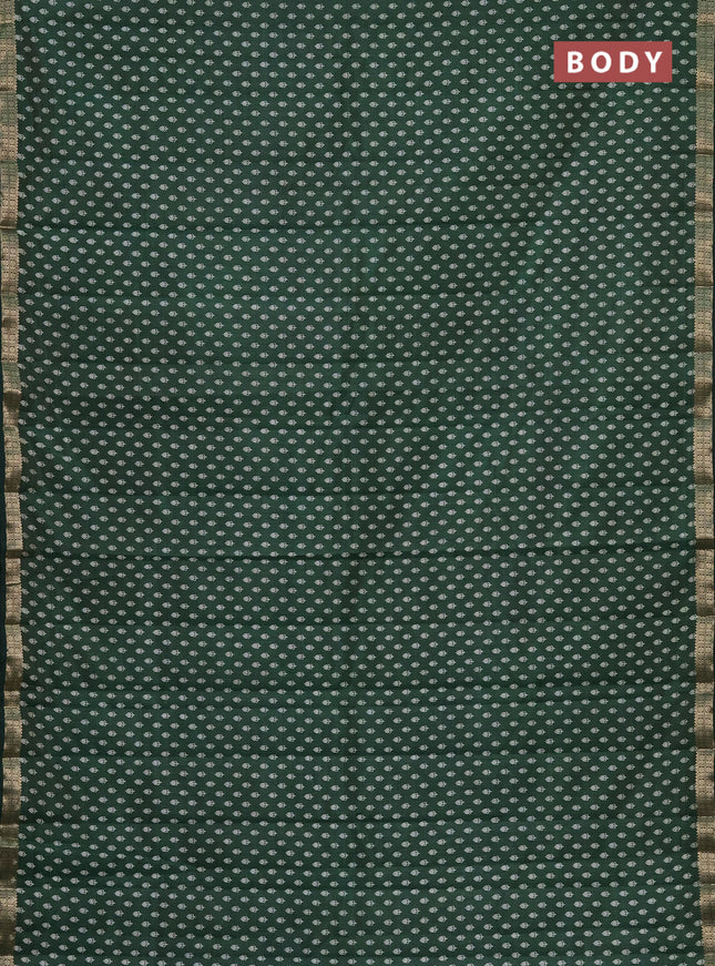 Semi raw silk saree green with allover butta prints and zari woven border