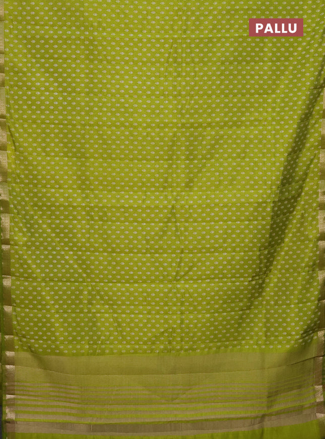 Semi raw silk saree fluorescent green with allover butta prints and zari woven border