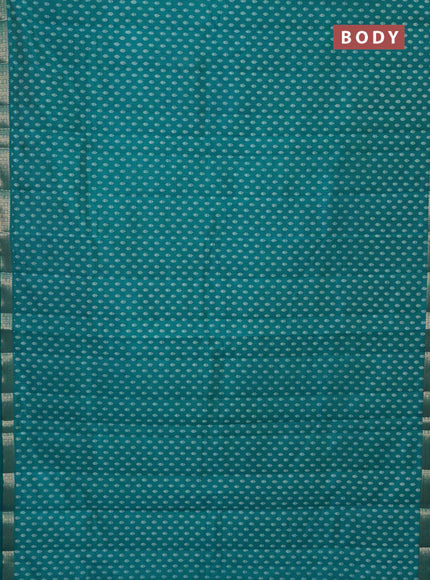 Semi raw silk saree teal blue with allover butta prints and zari woven border