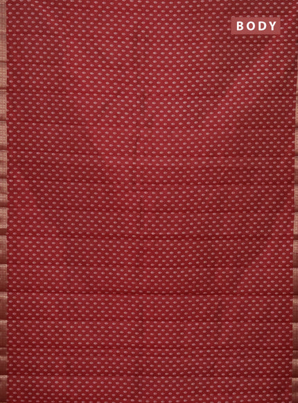 Semi raw silk saree maroon with allover butta prints and zari woven border