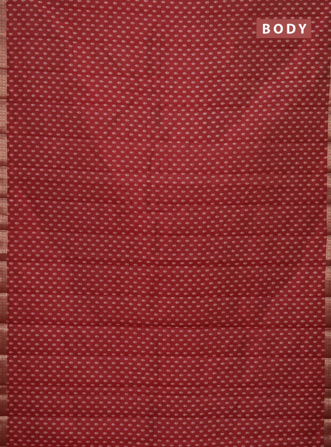 Semi raw silk saree maroon with allover butta prints and zari woven border