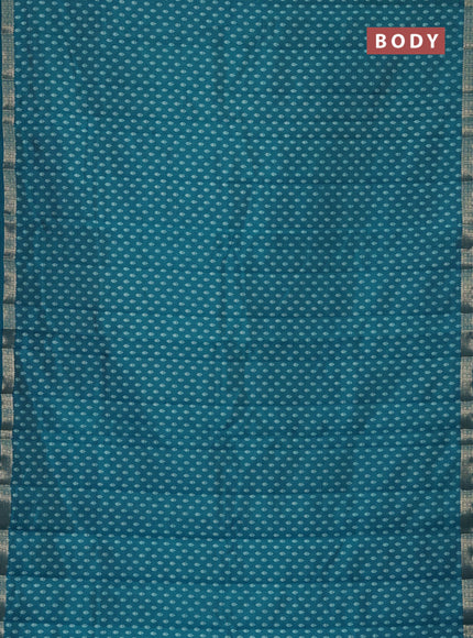 Semi raw silk saree teal blue with allover butta prints and zari woven border