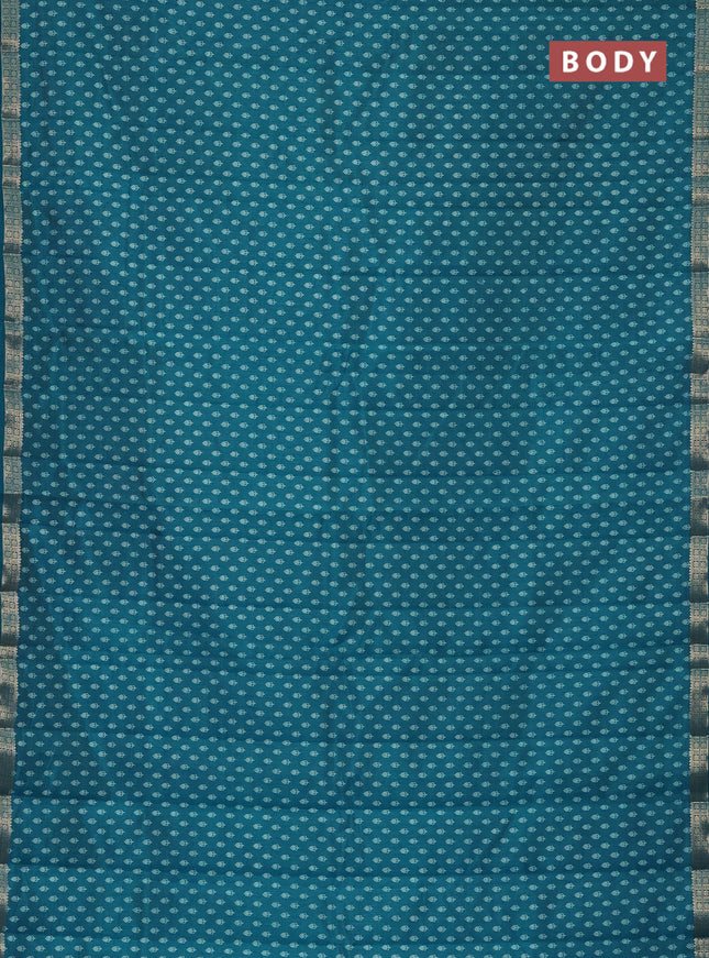 Semi raw silk saree teal blue with allover butta prints and zari woven border