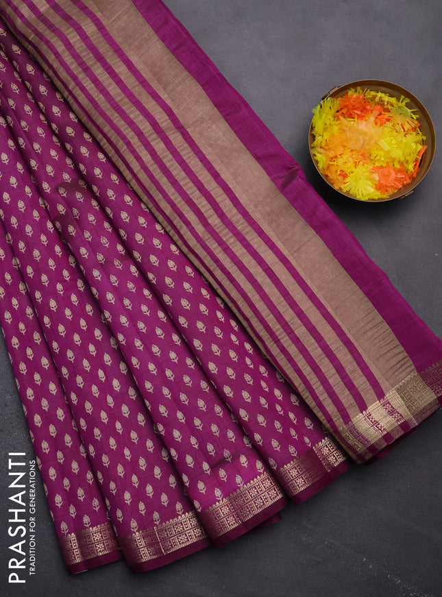 Semi raw silk saree purple with allover butta prints and zari woven border
