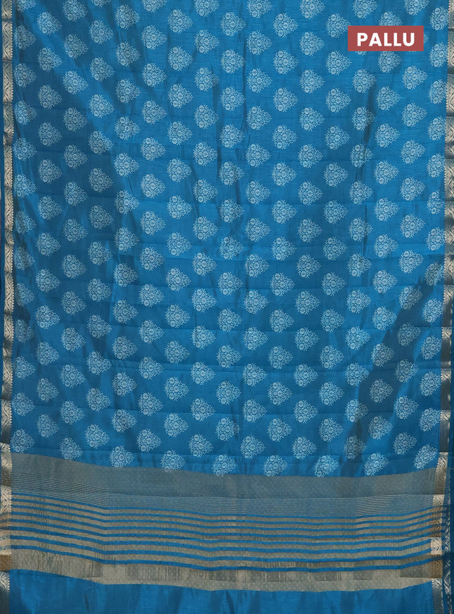 Semi raw silk saree cs blue with butta prints and zari woven border