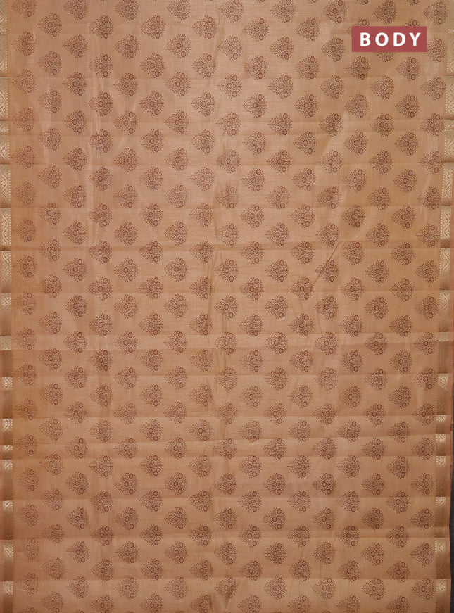 Semi raw silk saree sandal with butta prints and zari woven border