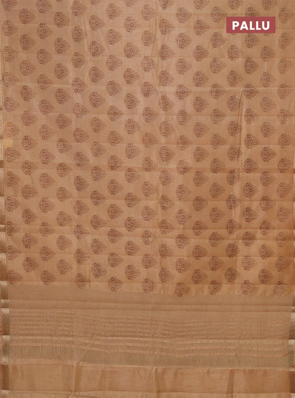 Semi raw silk saree sandal with butta prints and zari woven border