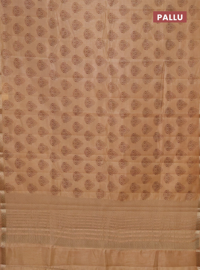 Semi raw silk saree sandal with butta prints and zari woven border