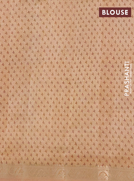 Semi raw silk saree sandal with butta prints and zari woven border