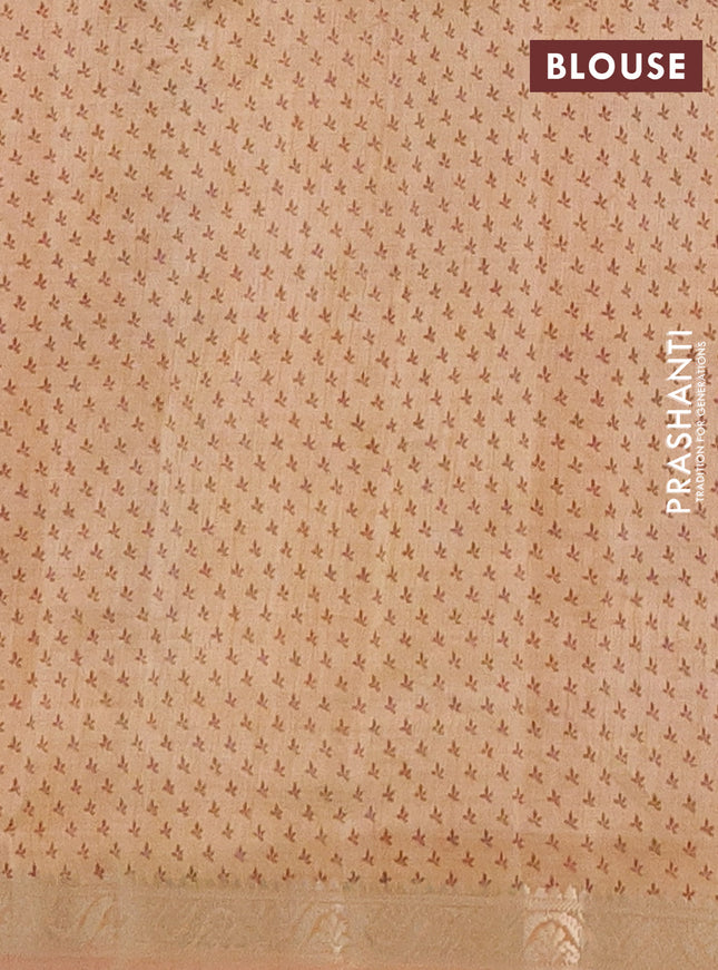 Semi raw silk saree sandal with butta prints and zari woven border