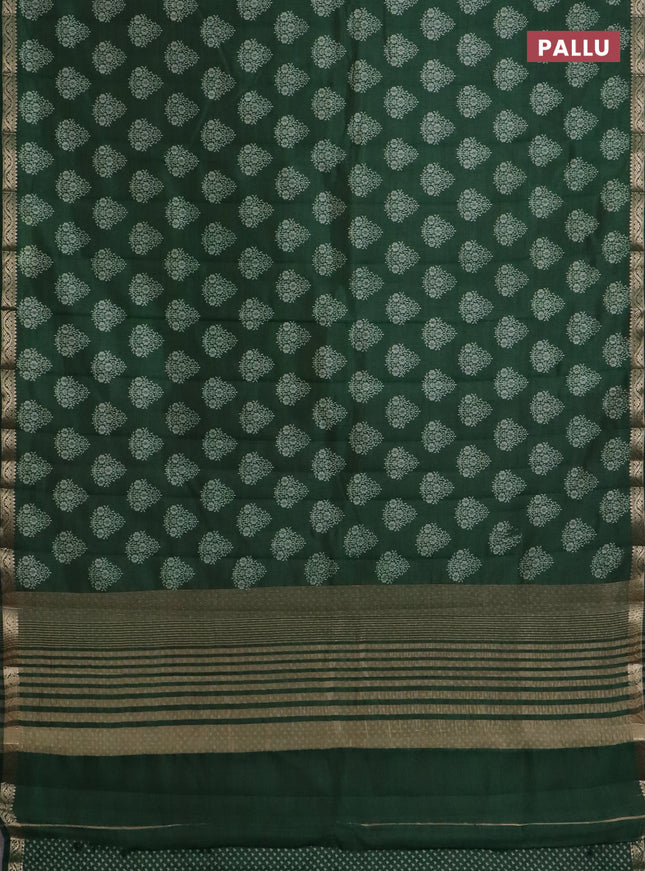 Semi raw silk saree green with butta prints and zari woven border