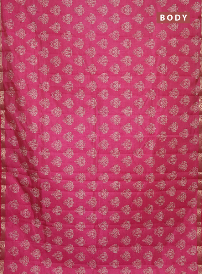 Semi raw silk saree pink with butta prints and zari woven border