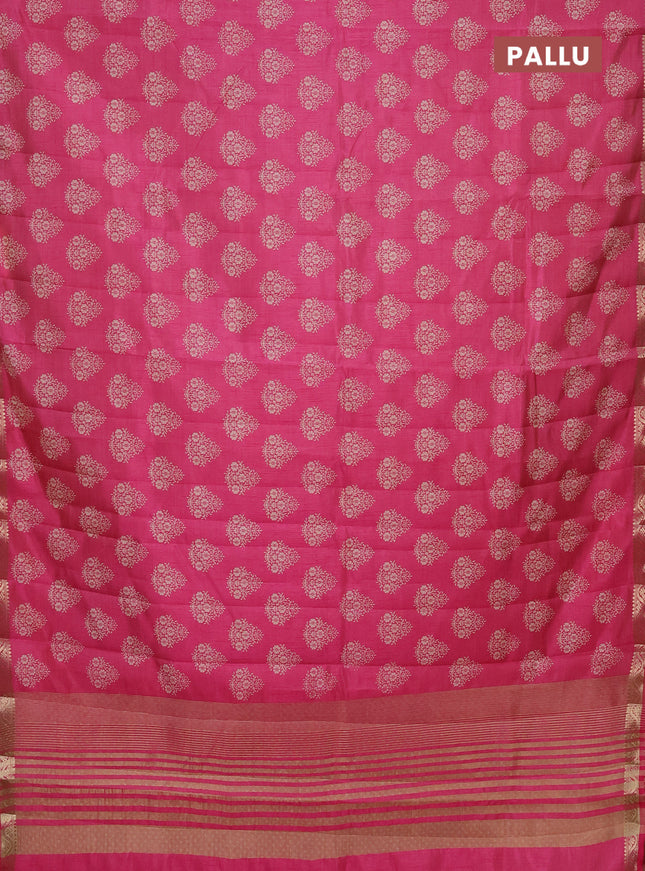 Semi raw silk saree pink with butta prints and zari woven border