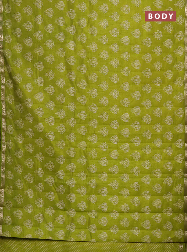 Semi raw silk saree light green with butta prints and zari woven border