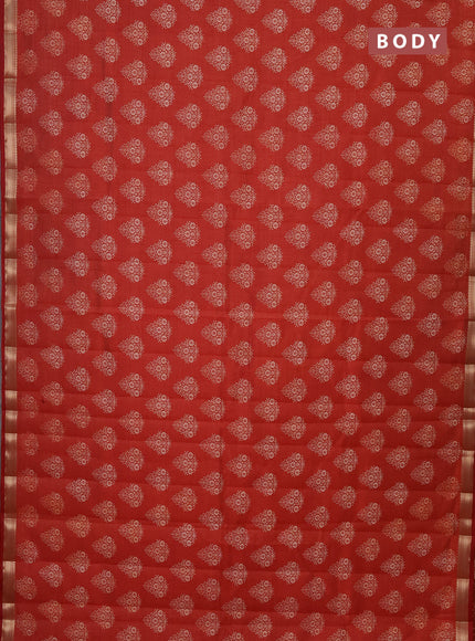 Semi raw silk saree maroon with butta prints and zari woven border