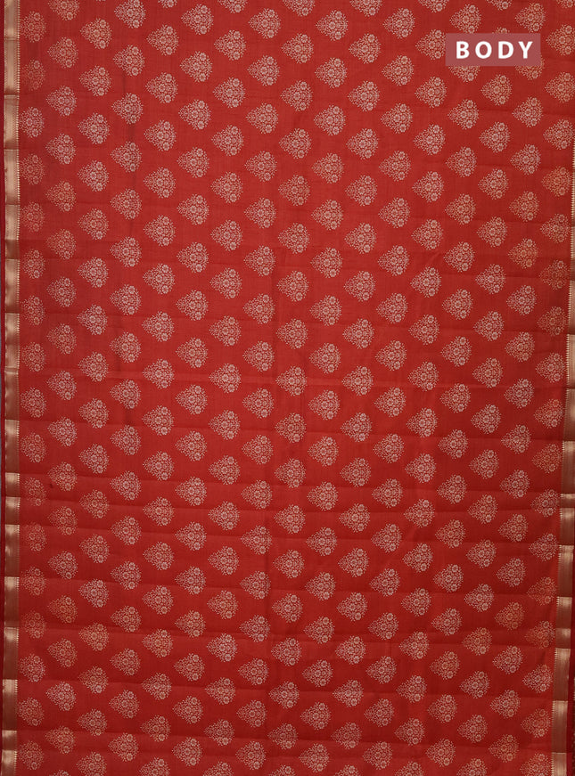 Semi raw silk saree maroon with butta prints and zari woven border