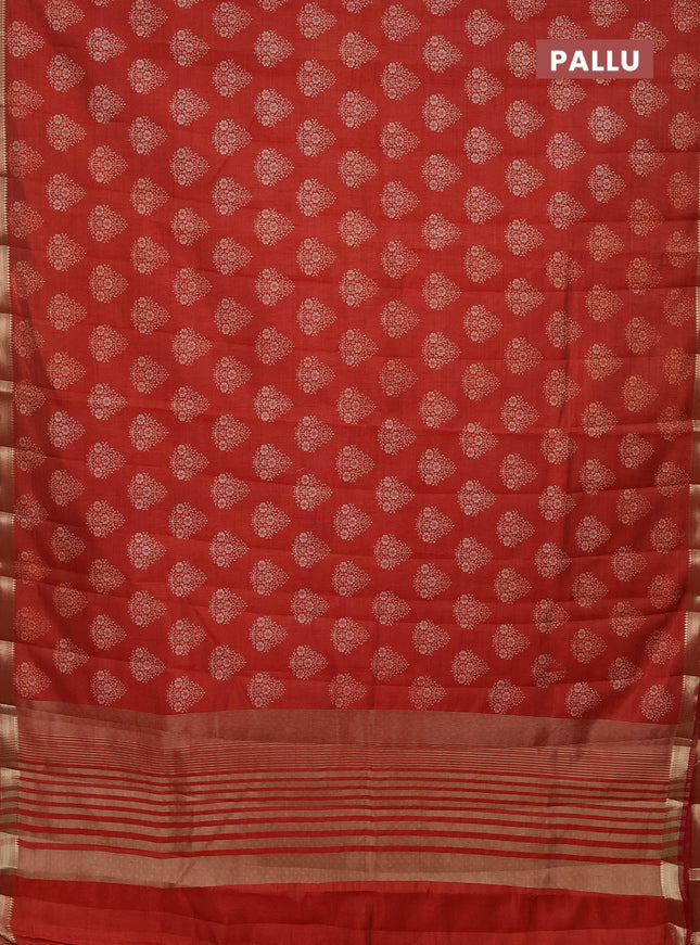 Semi raw silk saree maroon with butta prints and zari woven border
