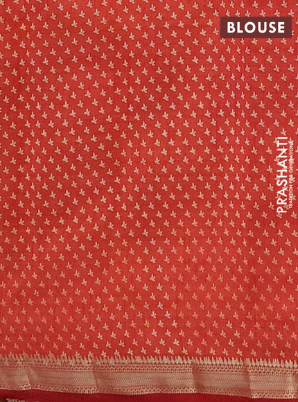 Semi raw silk saree maroon with butta prints and zari woven border