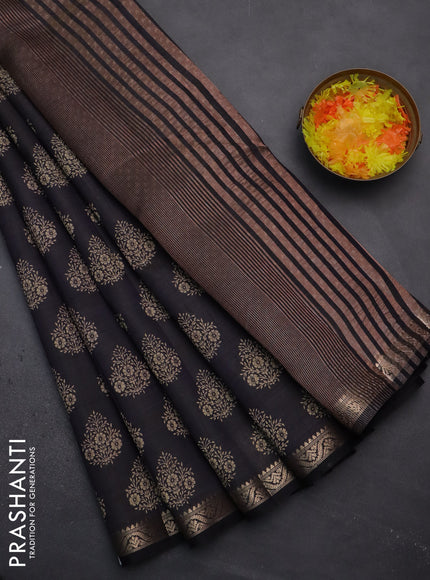 Semi raw silk saree navy blue with butta prints and zari woven border