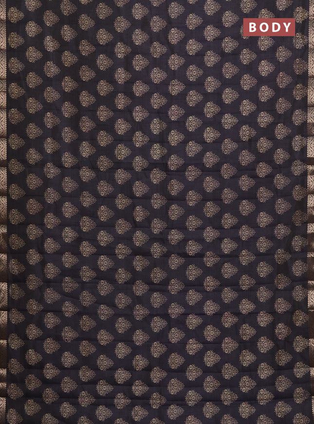 Semi raw silk saree navy blue with butta prints and zari woven border