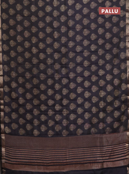 Semi raw silk saree navy blue with butta prints and zari woven border