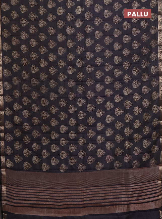 Semi raw silk saree navy blue with butta prints and zari woven border