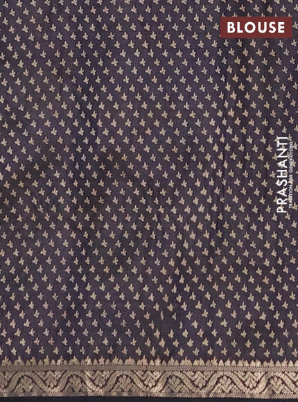 Semi raw silk saree navy blue with butta prints and zari woven border