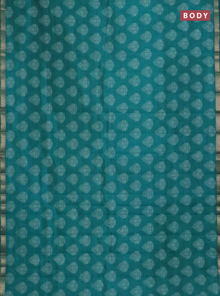 Semi raw silk saree teal green with butta prints and zari woven border