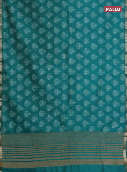 Semi raw silk saree teal green with butta prints and zari woven border