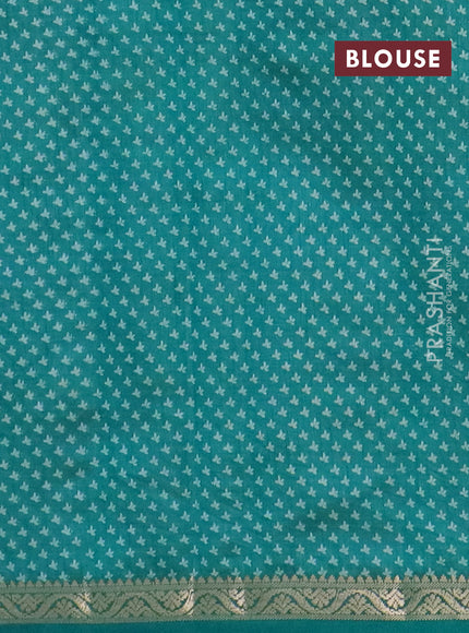 Semi raw silk saree teal green with butta prints and zari woven border