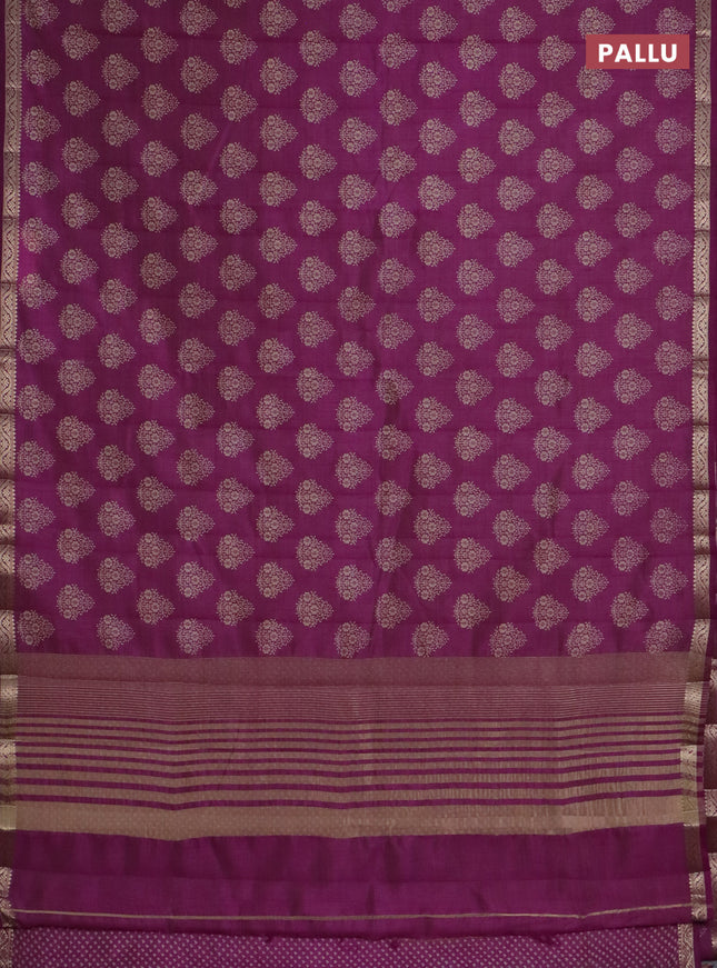 Semi raw silk saree purple with butta prints and zari woven border