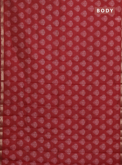 Semi raw silk saree maroon with butta prints and zari woven border