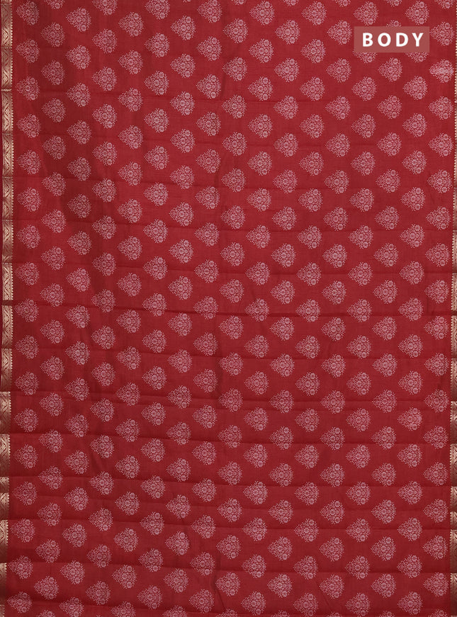 Semi raw silk saree maroon with butta prints and zari woven border