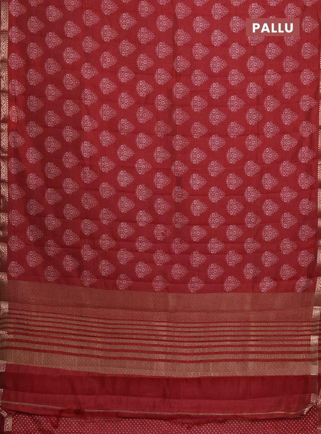 Semi raw silk saree maroon with butta prints and zari woven border