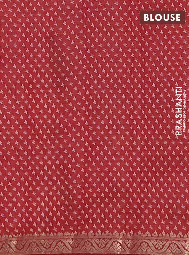 Semi raw silk saree maroon with butta prints and zari woven border