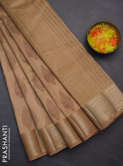 Semi raw silk saree sandal with butta prints and zari woven border