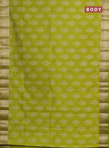 Semi raw silk saree light green with butta prints and zari woven border