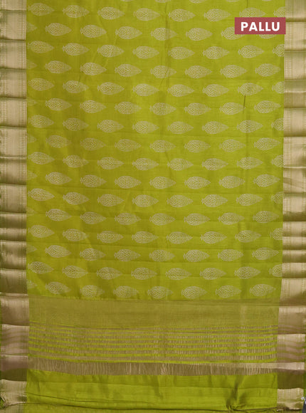 Semi raw silk saree light green with butta prints and zari woven border