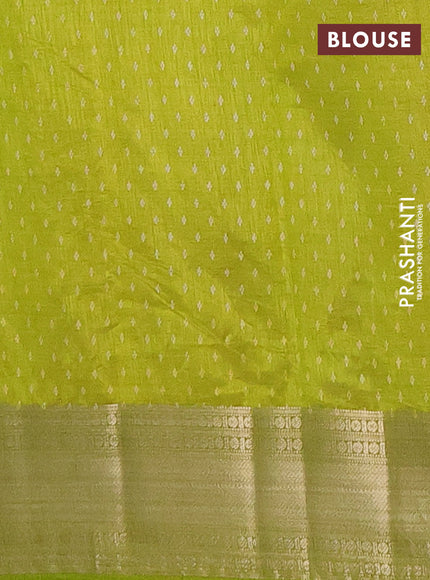 Semi raw silk saree light green with butta prints and zari woven border
