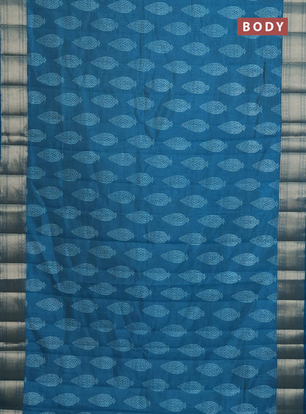 Semi raw silk saree cs blue with butta prints and zari woven border